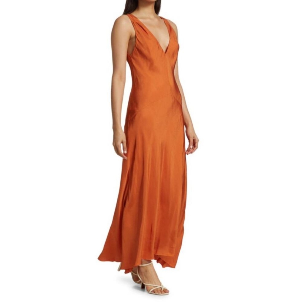 FRAME Savannah Maxi Dress XS Tangerine Orange Sleeveless V-Neck Wedding Guest
